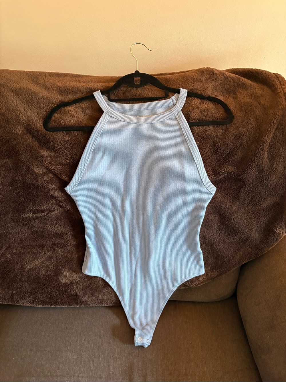 American Eagle Outfitters Ribbed Halter Bodysuit - Light Blue